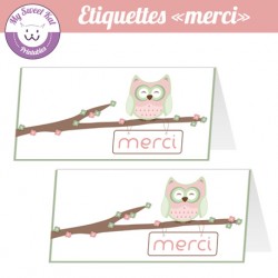 Hibou - chouette - Etiquettes merci