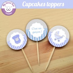 Baby shower 'Bleu' - Cupcakes toppers