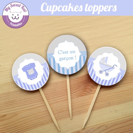 baby shower garçon 'bleu' - Cupcakes toppers