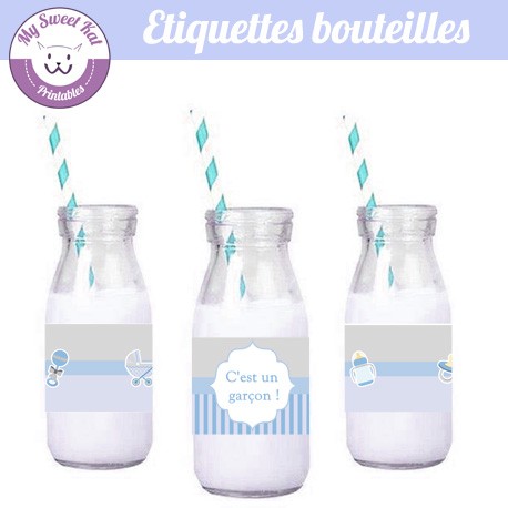 Baby shower 'Bleu' - Etiquettes bouteilles