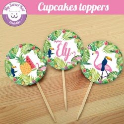 Tropical flamingo- Cupcakes toppers